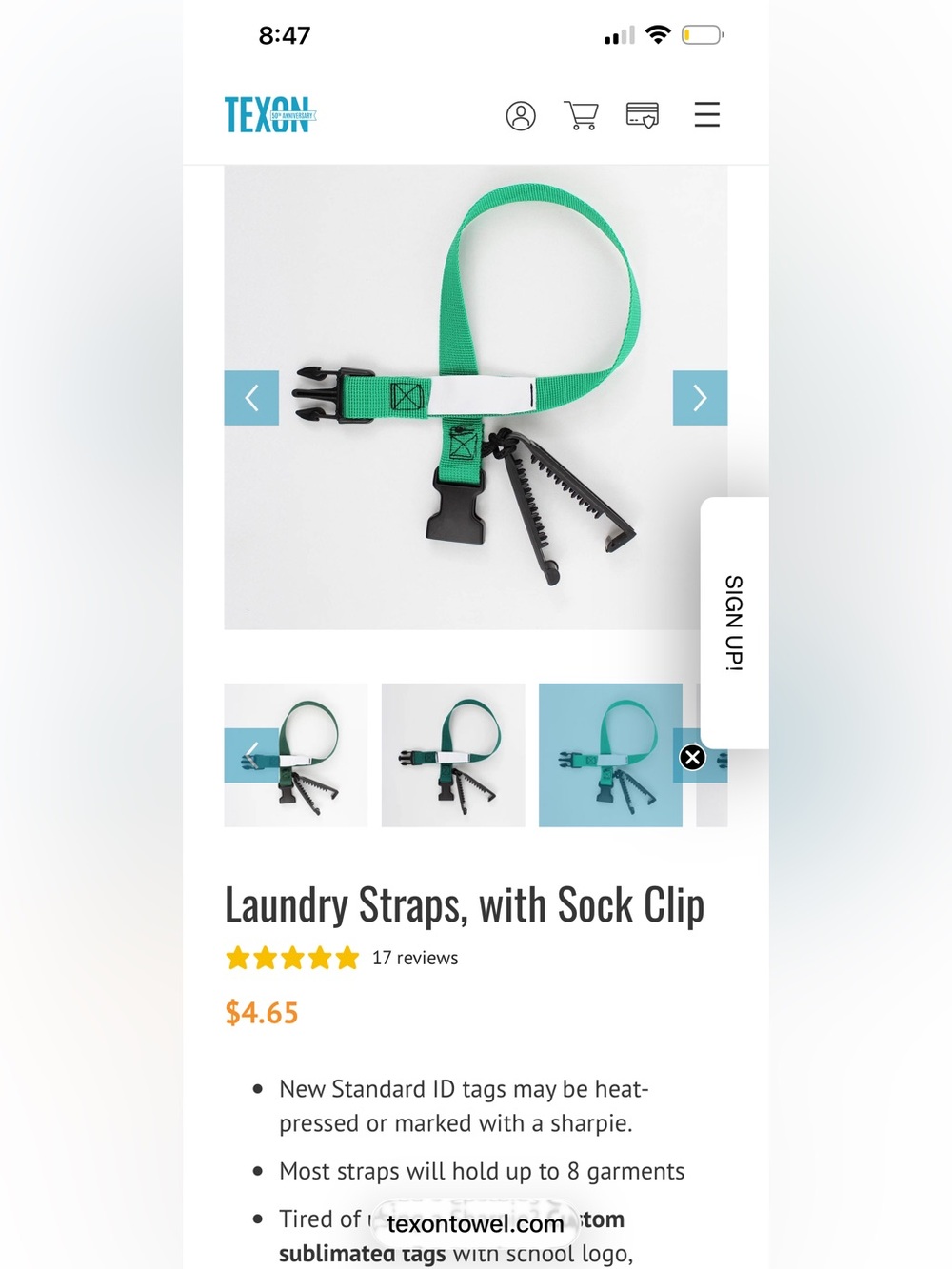 Quantity 2 -Laundry Straps with Sock Clip - blue